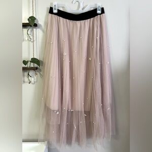 Sadie & Love, midi, dusty pink, tulle skirt w/ pearls, Size L, NWOT